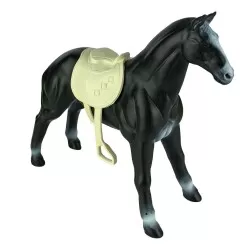 Cavalo preto com sela de vinil premium 30cm