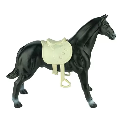 Cavalo preto com sela de vinil premium 30cm