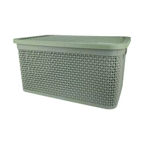 Cesto plástico rattan com tampa 2,5 litros 23x15,5cm verde Rischioto