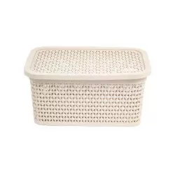 Cesto plástico rattan com tampa 4 litros 26,7x18cm areia Rischioto