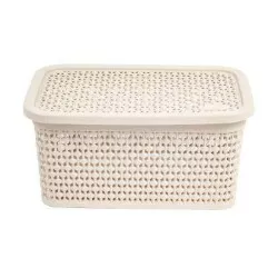 Cesto plástico rattan com tampa 7,5 litros 30x19cm areia Rischioto