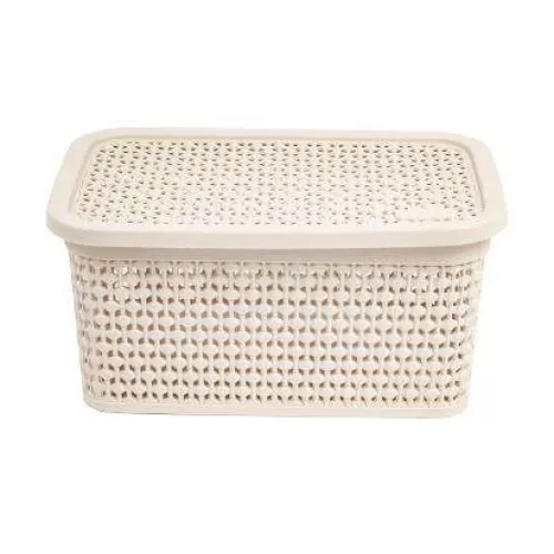 Cesto plástico rattan com tampa 7,5 litros 30x19cm areia Rischioto