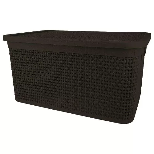 Cesto plástico rattan com tampa 7,5 litros 30x19cm marrom Rischioto