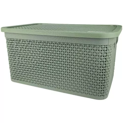 Cesto plástico Rattan com tampa 38,7x26cm verde Rischioto