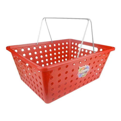 Cesta plástica com alça de metal 30x40x17cm vermelho Niquelplast