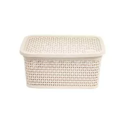 Cesto plástico rattan com tampa 2,5 litros 23x15,5cm areia Rischioto