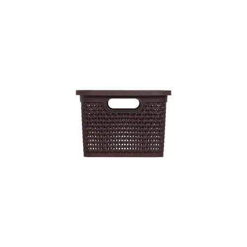 Cesto plástico rattan com tampa 4 litros 26,7x18cm marrom Rischioto