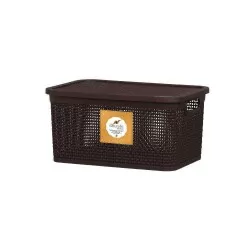 Cesto plástico rattan com tampa 4 litros 26,7x18cm marrom Rischioto