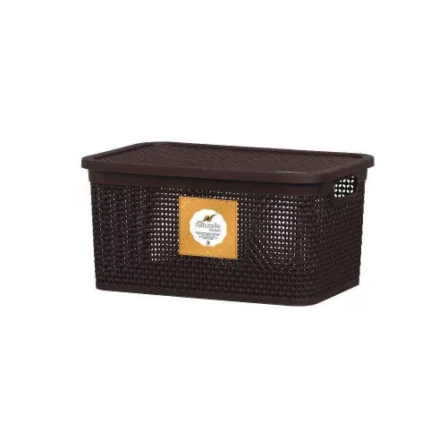 Cesto plástico rattan com tampa 2,5 litros 23x15,5cm marrom Rischioto