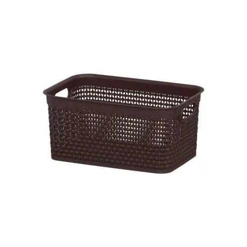 Cesto plástico rattan com tampa 4 litros 26,7x18cm marrom Rischioto