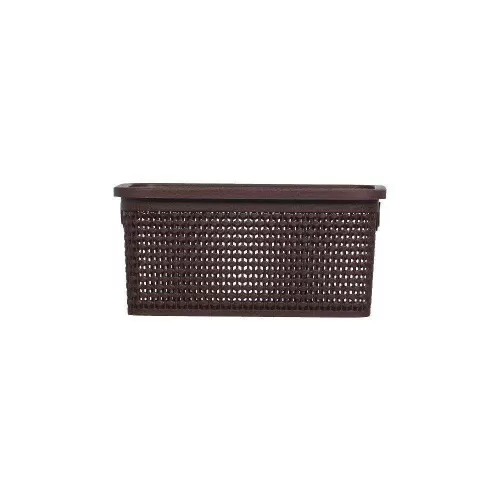 Cesto plástico rattan com tampa 2,5 litros 23x15,5cm marrom Rischioto