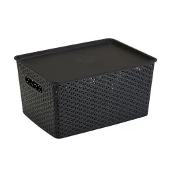 Cesto plástico rattan com tampa 36,5x26,5cm preto 1560pr Plasnorthon