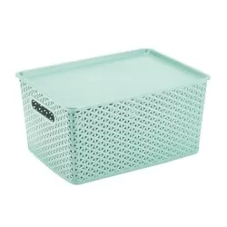 Cesto plástico rattan com tampa 36,5x26,5cm verde 1560vd Plasnorthon