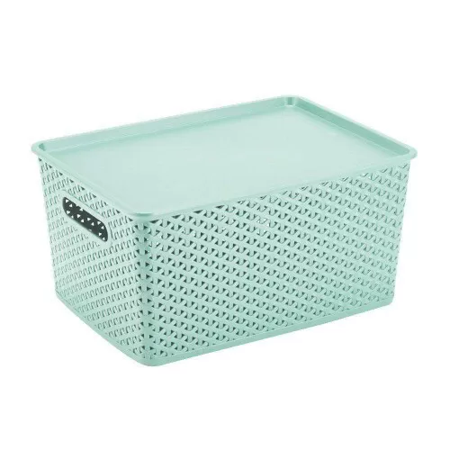 Cesto plástico rattan com tampa 36,5x26,5cm verde 1560vd Plasnorthon