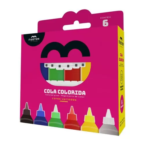 Cola escolar colorida com 06 unidades 25 gramas sortidas Master