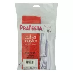 Colher plástica grande branca master com 50 unidades Prafesta