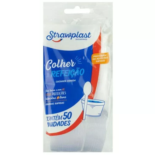 Colher plástica grande branco com 50 unidades Strawplast