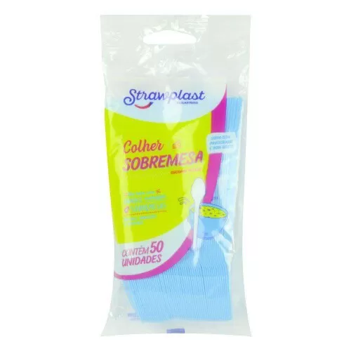 Colher plástica pequena azul com 50 unidades Strawplast