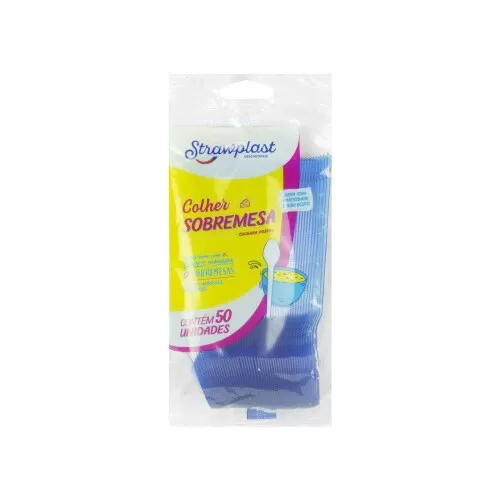 Colher plástica pequena com 50 unidades neon azul Strawplast