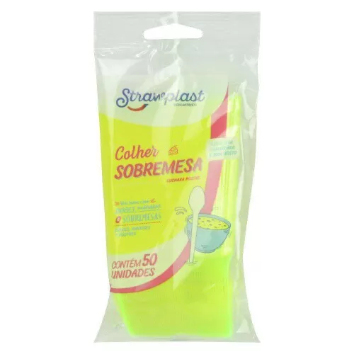 Colher plástica pequena com 50 unidades neon verde Strawplast