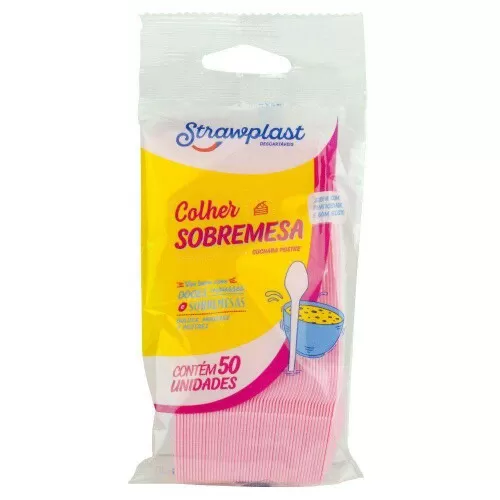 Colher plástica pequena com 50 unidades rosa Strawplast