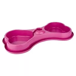 Comedouro duplo para cães osso rosa Pet Injet