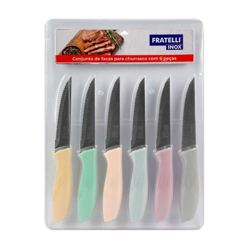 Conjunto de facas churrasco inox com 06 peças Fratelli