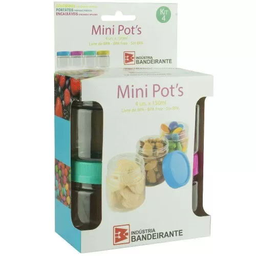 Conjunto de potes plásticos com 04 unidades 150ml coloridos Bandeirante