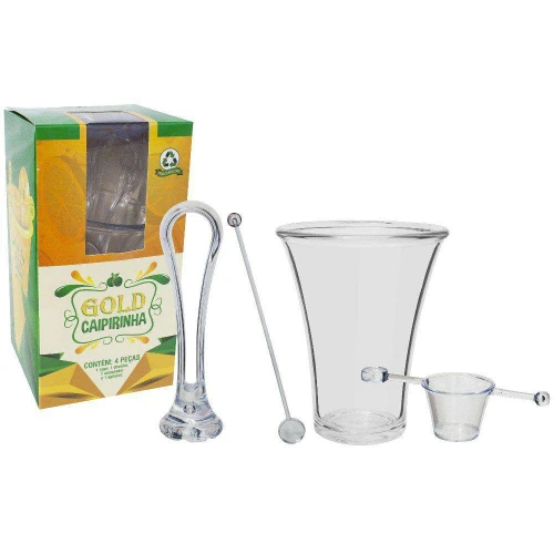 Conjunto para caipirinha acrílico copo 500ml dosador/agitador/socador