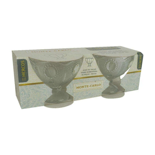 Conjunto para sobremesa taça de vidro 240ml com 2 peças monte carlo hercos