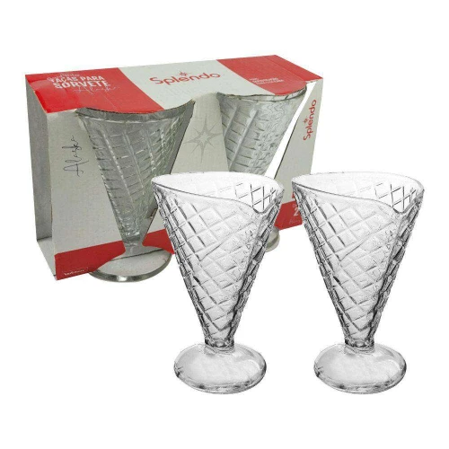 Conjunto para sobremesa taça de vidro 300ml com 2 peças splendo