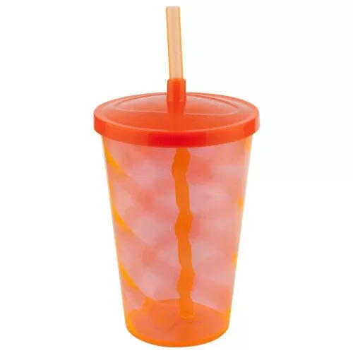 Copo acrílico com canudo euphoria 700ml laranja neon Neoplas