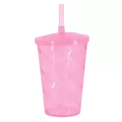 Copo acrílico com canudo euphoria 700ml rosa claro transparente Neoplas