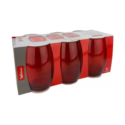 Copo de vidro Luxe vermelho 475ml 06 unidades Wellmix