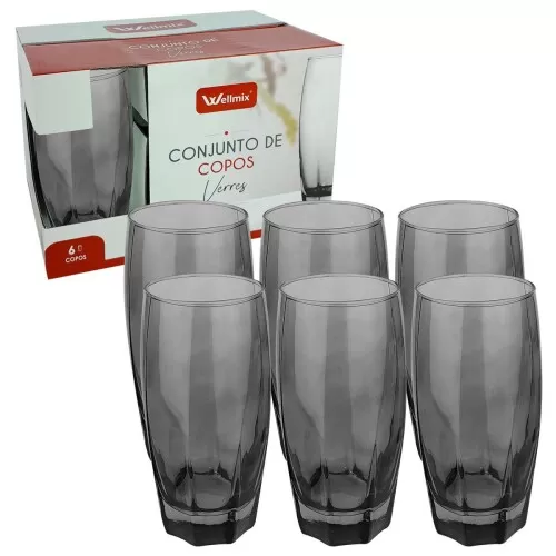 Copo de vidro Verres preto fumê 365ml 06 unidades Wellmix