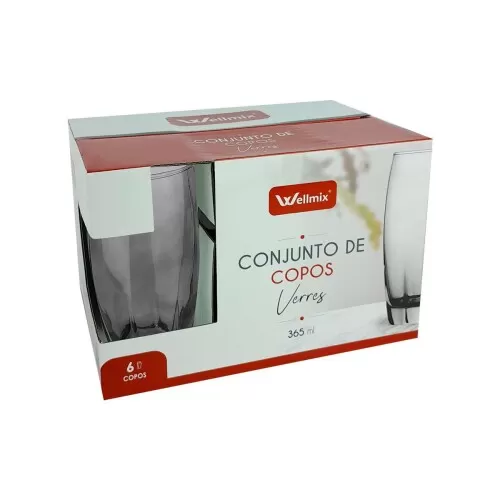 Copo de vidro Verres preto fumê 365ml 06 unidades Wellmix