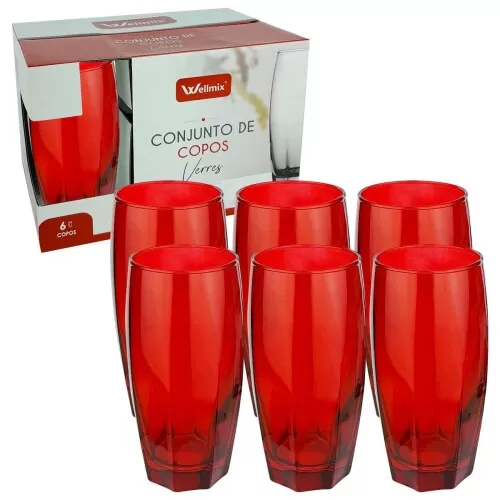 Copo de vidro Verres vermelho 365ml 06 unidades Wellmix