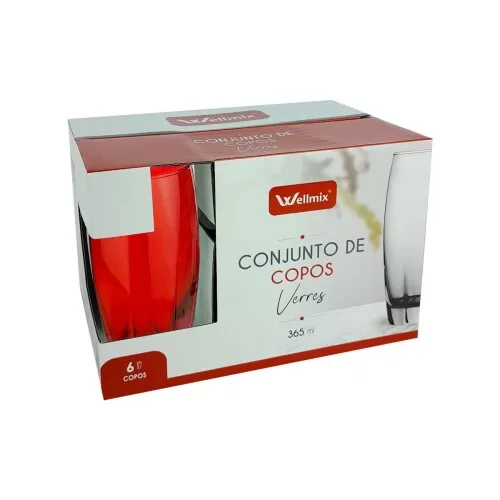 Copo de vidro Verres vermelho 365ml 06 unidades Wellmix