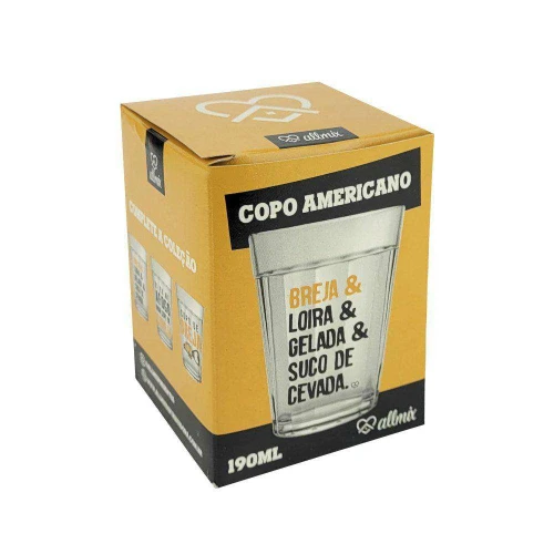 Copo de vidro americano 190ml frase breja & loira & gelada allmix