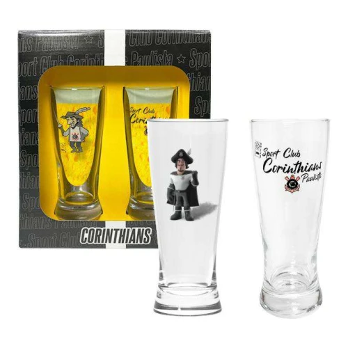 Copo de vidro tulipa para chopp 300ml com 02 peças corinthians allmix