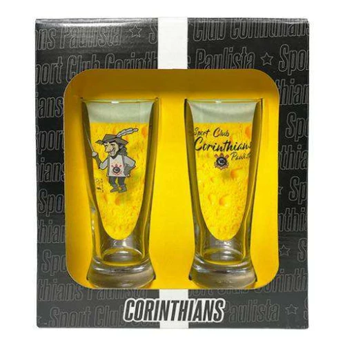 Copo de vidro tulipa para chopp 300ml com 02 peças corinthians allmix