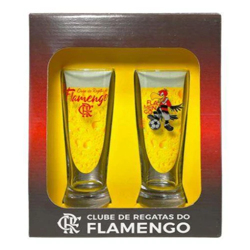 Copo de vidro tulipa para chopp 300ml com 02 peças flamengo allmix