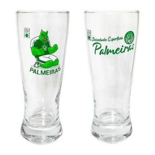 Copo de vidro tulipa para chopp 300ml com 02 peças palmeiras allmix