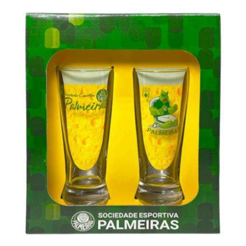 Copo de vidro tulipa para chopp 300ml com 02 peças palmeiras allmix