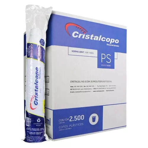 Copo plástico branco 400ml com 50 unidades Cristalcopo