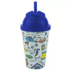 Copo plástico com canudo baby 350ml dog azul Neoplas