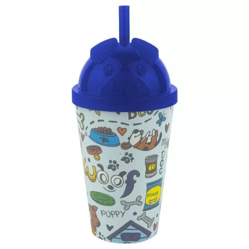 Copo plástico com canudo baby 350ml dog azul Neoplas