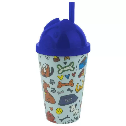 Copo plástico com canudo baby 350ml dog azul Neoplas