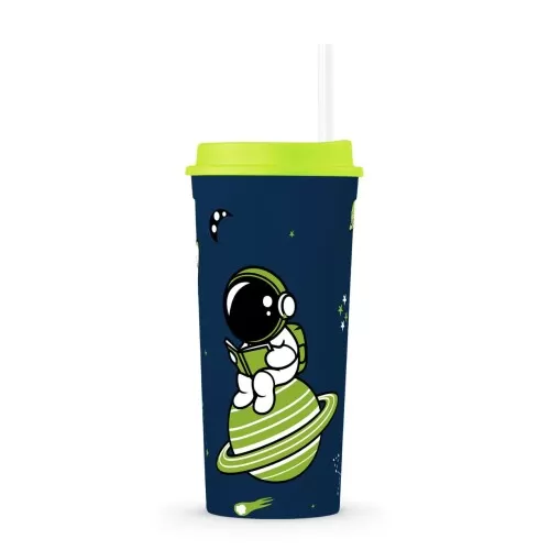 Copo plástico com canudo slim 500ml Astronauta