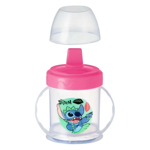 Copo plástico infantil com alça e bico suspiro 220ml Stitch Plasduran